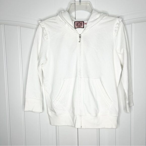 Juicy Couture White Sparkle LOVE Hoodie Size Small Zip Up Y2K Style Heart - Picture 2 of 4